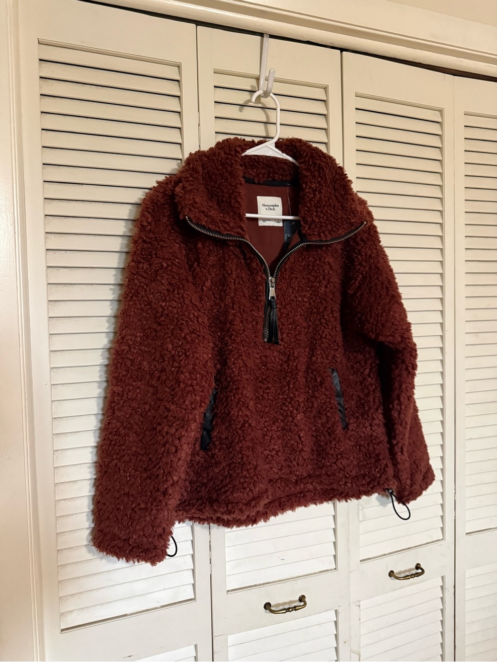 Abercrombie & Fitch Sherpa Half-Zip Jacket - Rust Brown